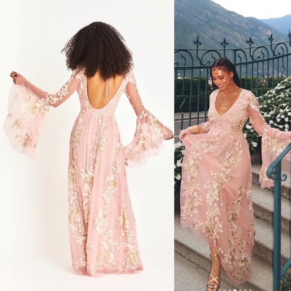 LoveShackFancy Dresses & Skirts - LoveShackFancy NEW Brixton Pink Lace Long Sleeve Formal Maxi Dress Size 6